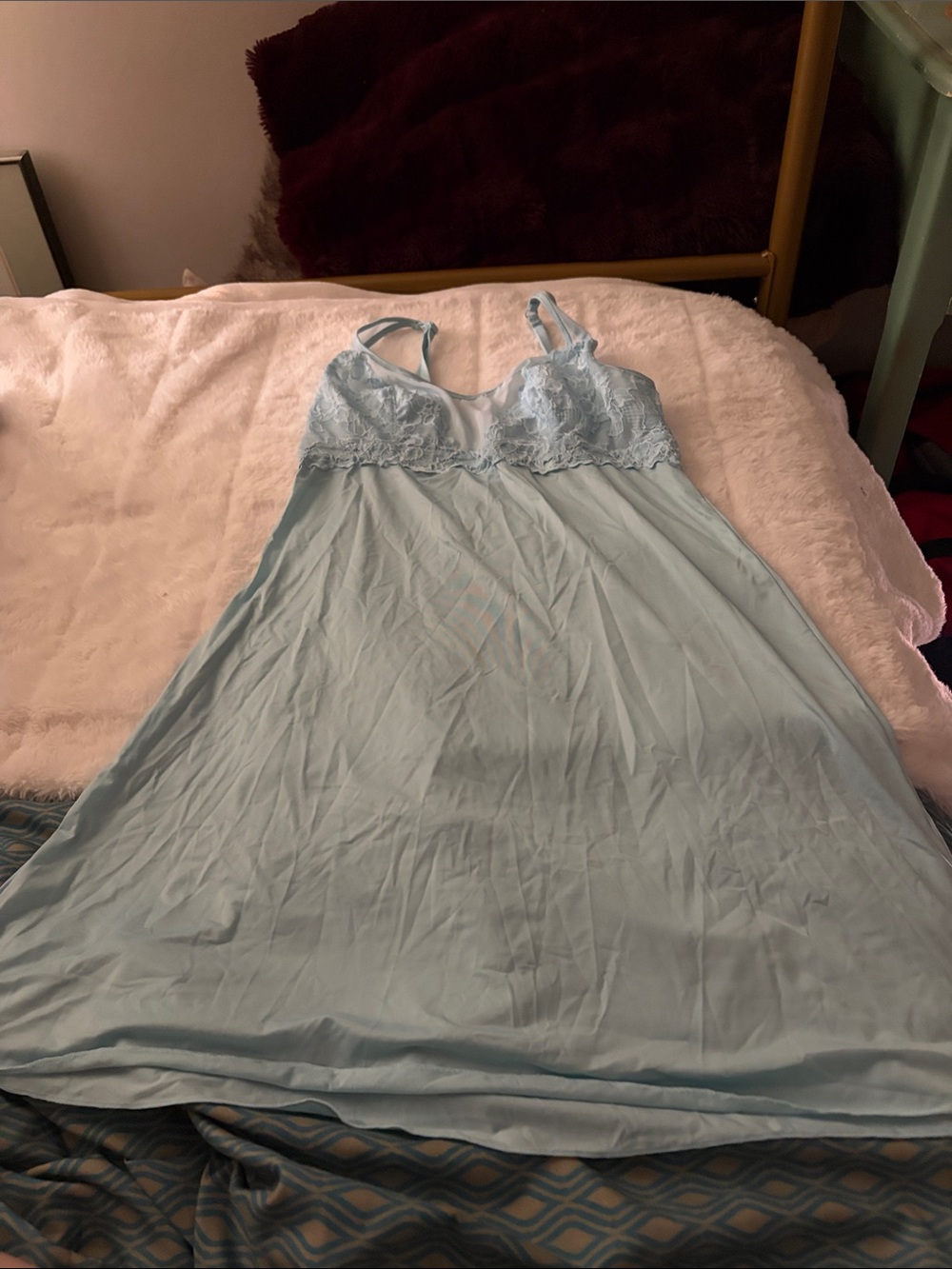 La Vie En Rose Light Blue Lace-Trim Chemise